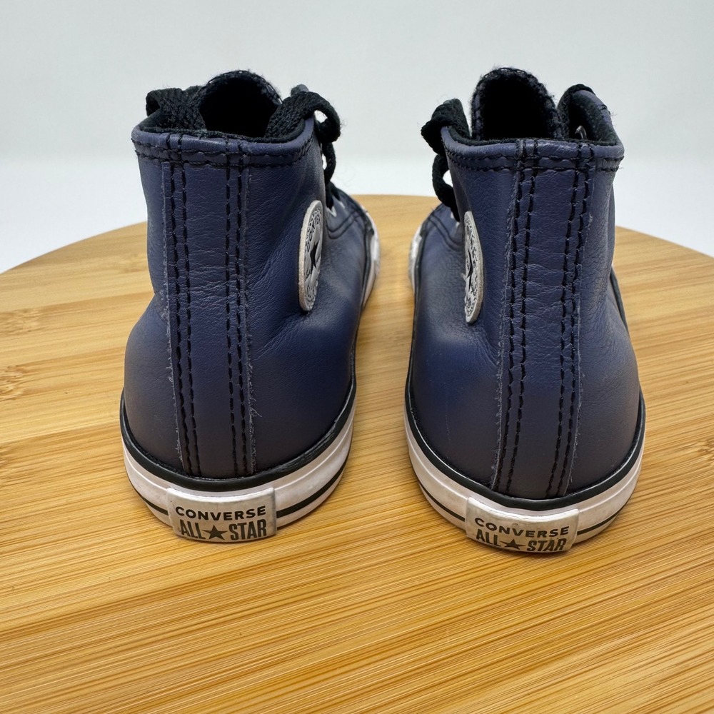 Converse High Top Kids 10 Navy Blue Leather Chuck Taylor A04428C Toddler Sneaker - Picture 6 of 11